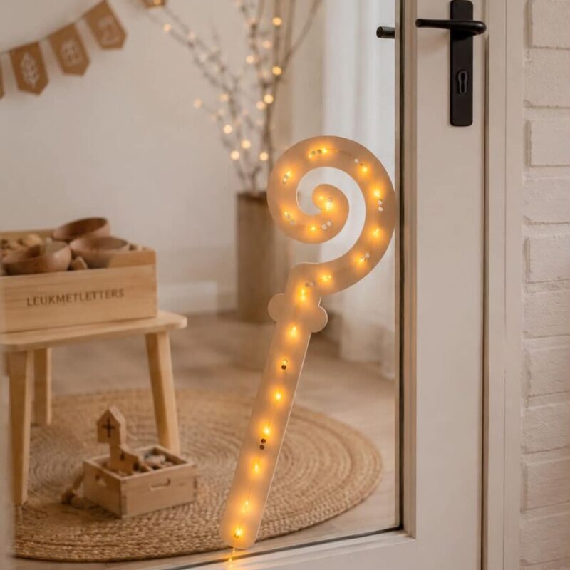 Sinterklaas staf met lichtjes - Hout